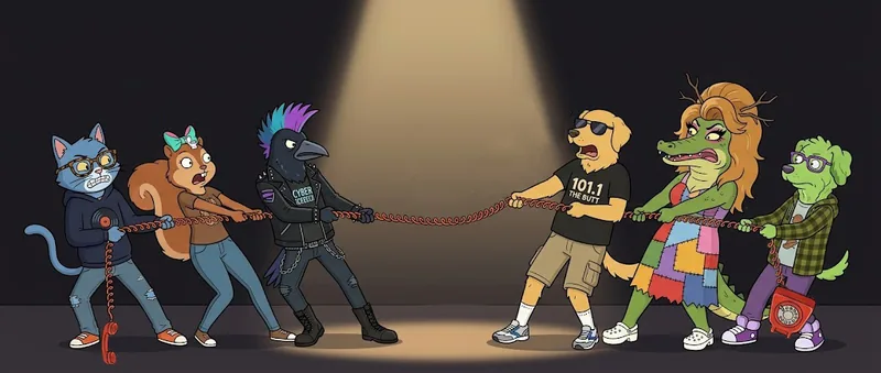 The Zoo Crew in a tug of war over one telephone cord
